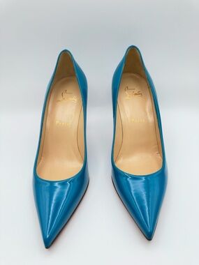 Christian Louboutin So Kate 100 Patent Leather Pumps Turquoise Blue 38 unworn